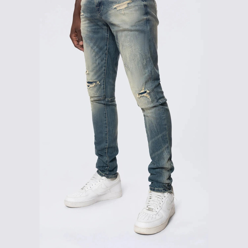 Smoke Rise Slim Tapered Vintage Washed Jeans - Village Blue