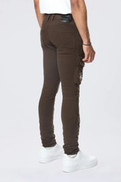 Slim Tapered Embroidered Cargo Twill Pants - Bison