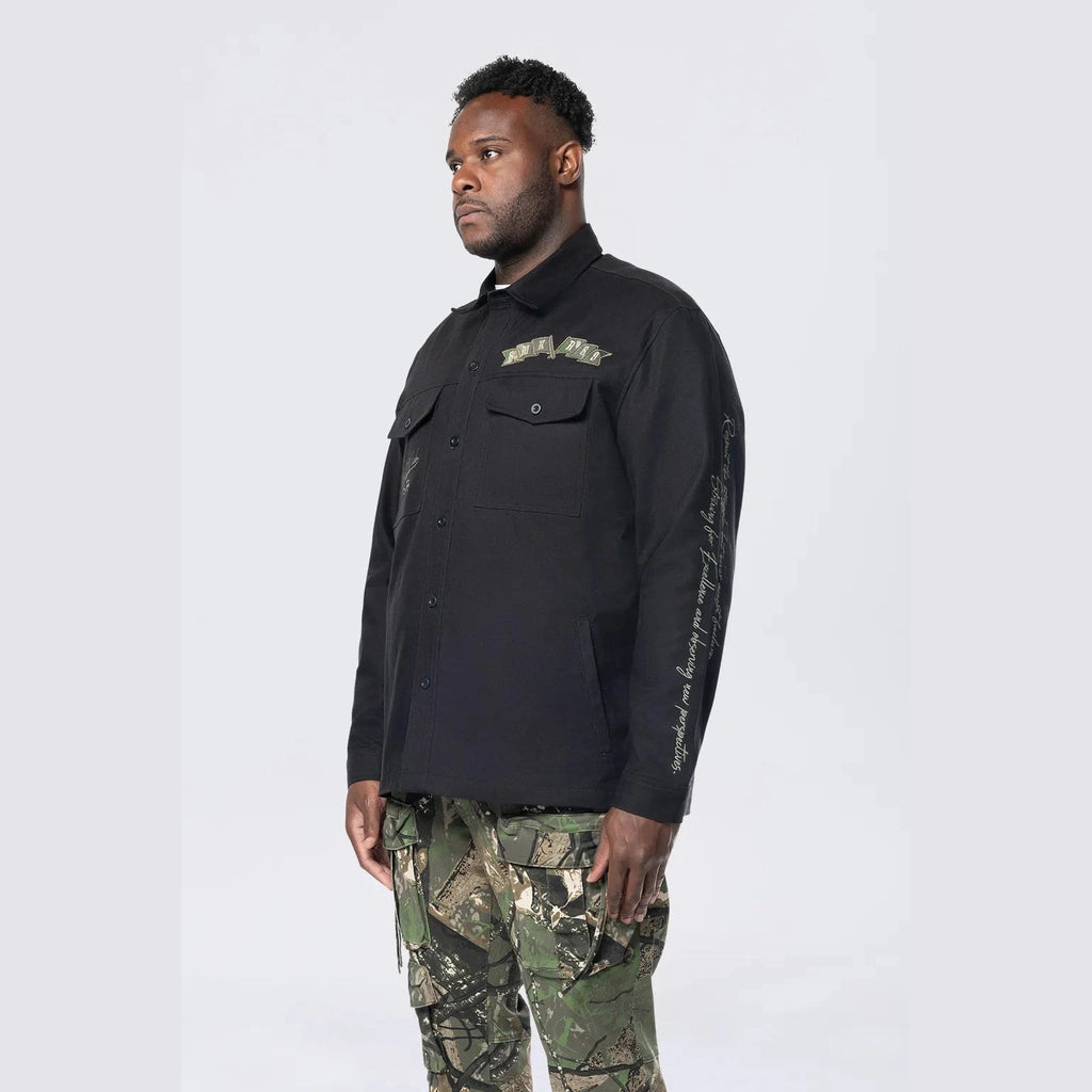 Smoke Rise Big and Tall Big and Tall - Tree Camo Patched Overshirt - Black