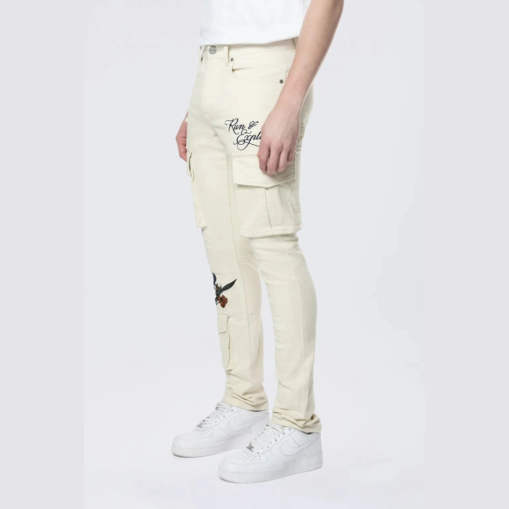 Smoke Rise Slim Tapered Embroidered Cargo Twill Pants - Ecru