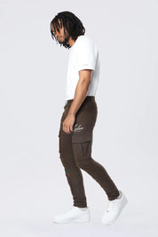 Slim Tapered Embroidered Cargo Twill Pants - Bison