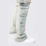 Smoke Rise Big and Tall Big and Tall - Stacked Utility Multi Pocket Cargo Jeans - Industrial Blue