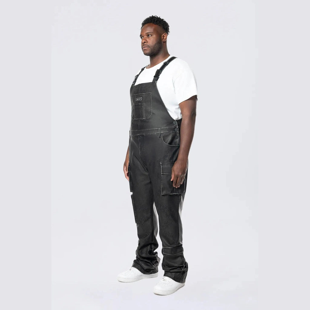 Smoke Rise Big and Tall Big and Tall - Stacked Vegan Leather Overalls - Washed Black