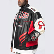 Smoke Rise Big and Tall Big and Tall - Vegan Leather Racing Jacket - Red