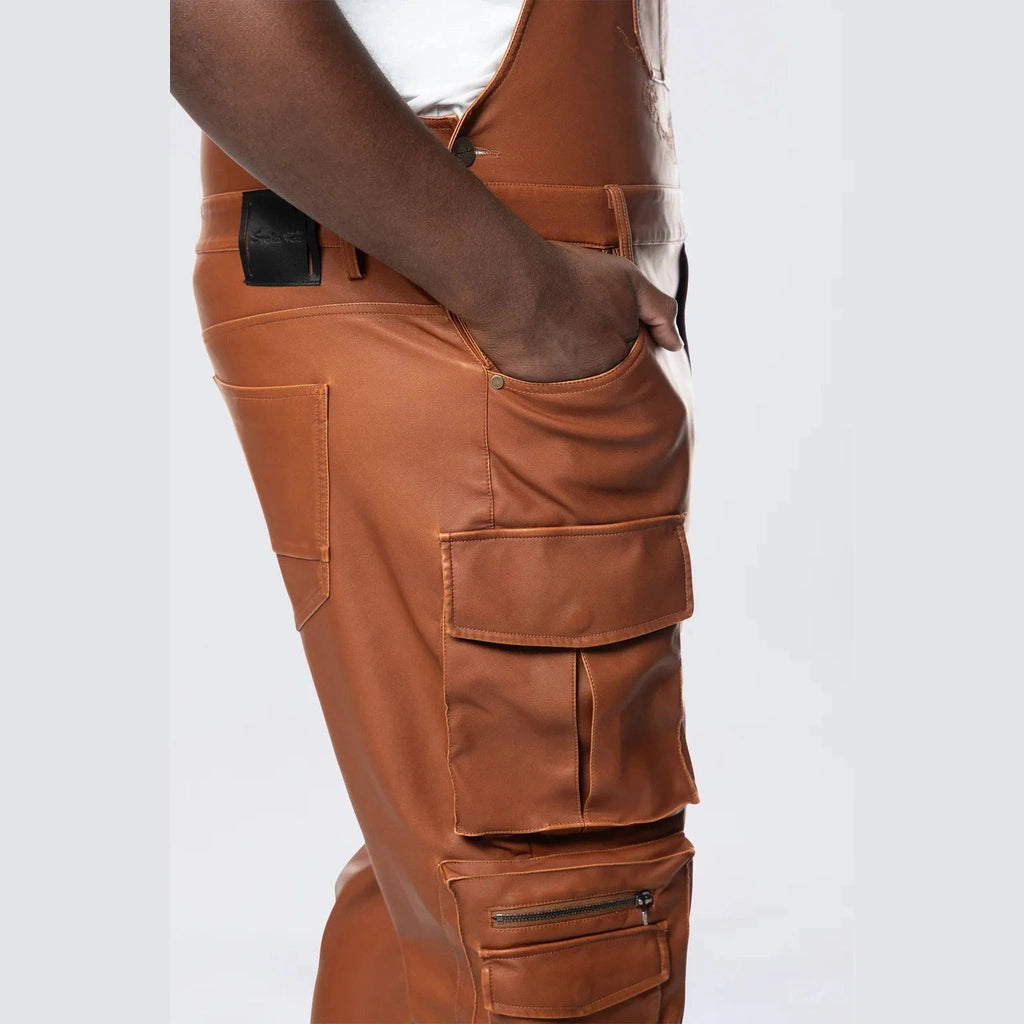 Smoke Rise Big and Tall Big and Tall - Stacked Vegan Leather Overalls - Washed Brown