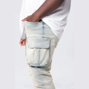 Smoke Rise Big and Tall Big and Tall - Stacked Utility Multi Pocket Cargo Jeans - Industrial Blue