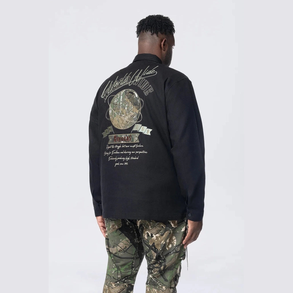 Smoke Rise Big and Tall Big and Tall - Tree Camo Patched Overshirt - Black