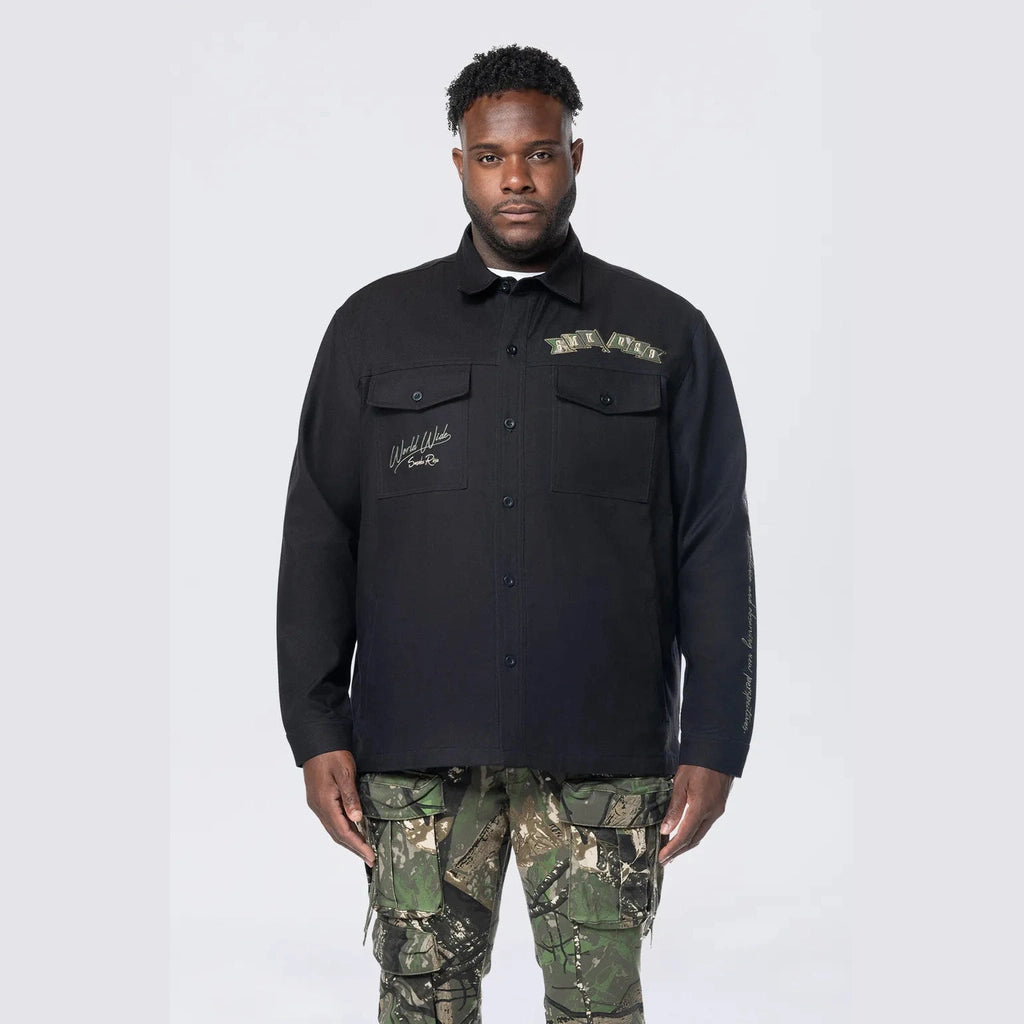 Smoke Rise Big and Tall Big and Tall - Tree Camo Patched Overshirt - Black