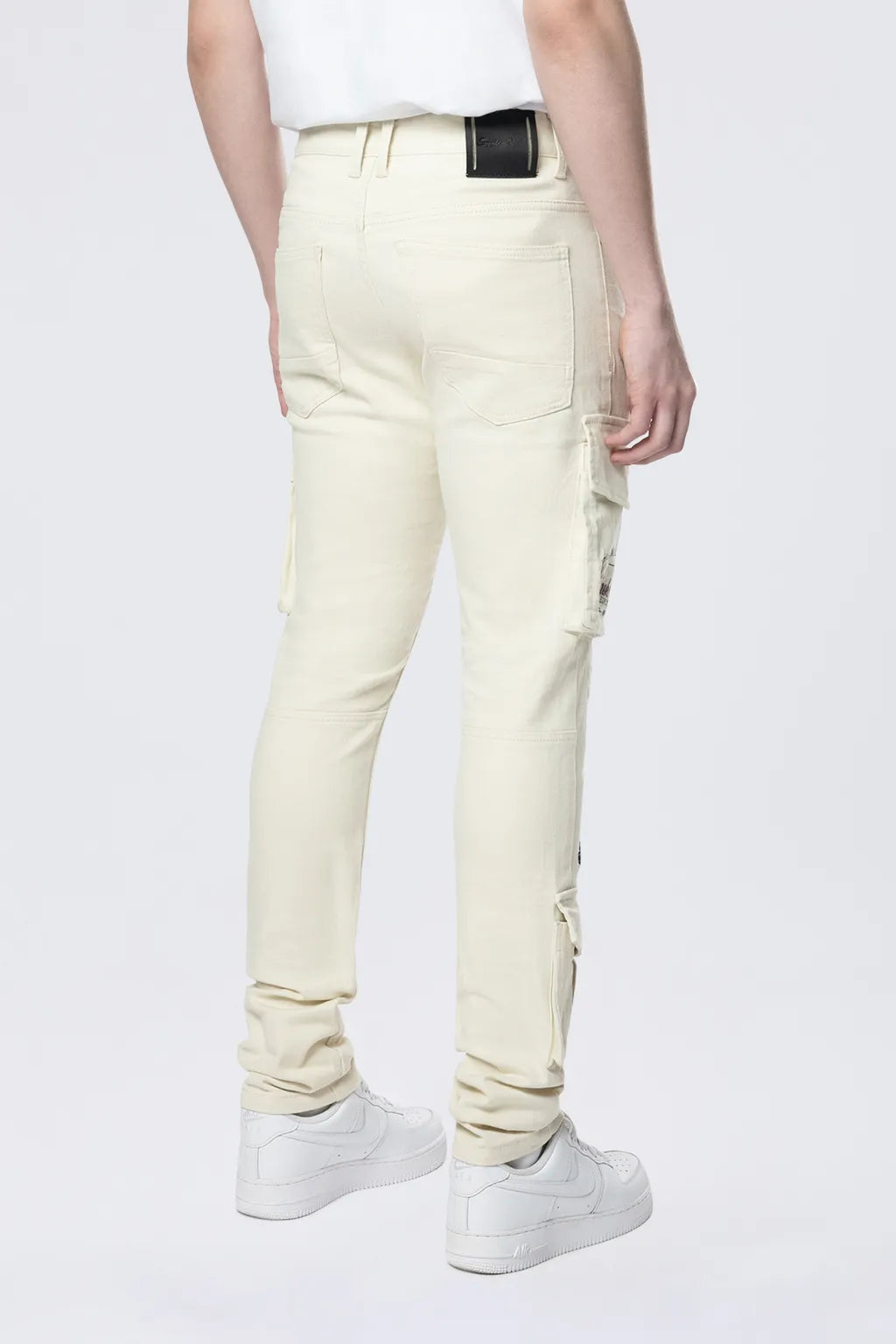 Slim Tapered Embroidered Cargo Twill Pants - Ecru