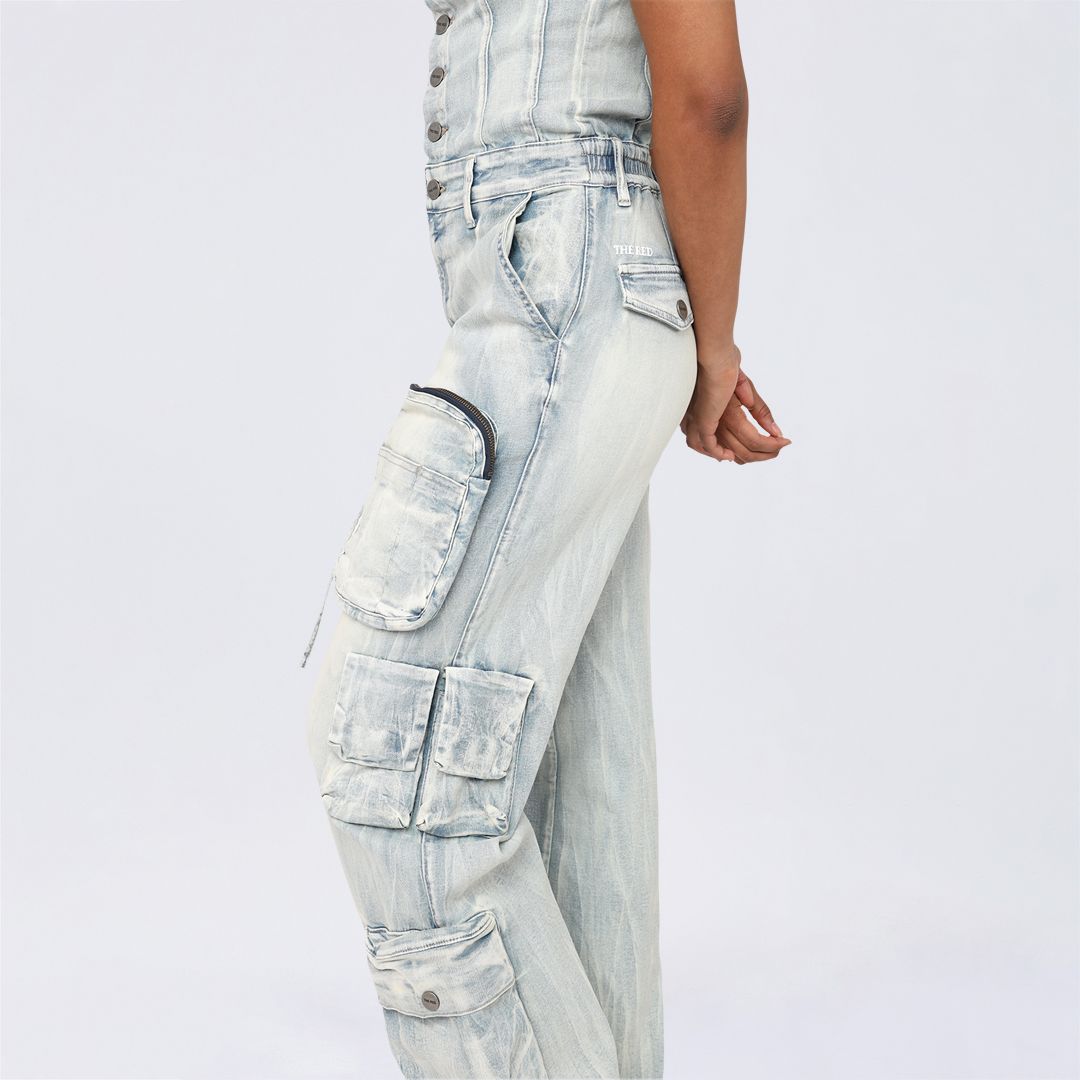 Tube Top Utility Denim Jumpsuit