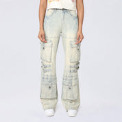 High Rise Wide Leg Mult Pocket Jeans