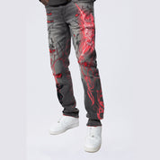 Smoke Rise Long Slim Tribal Print R&R Jean - Orca Grey