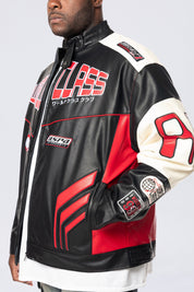 Big and Tall - Vegan Leather Racing Jacket - Red