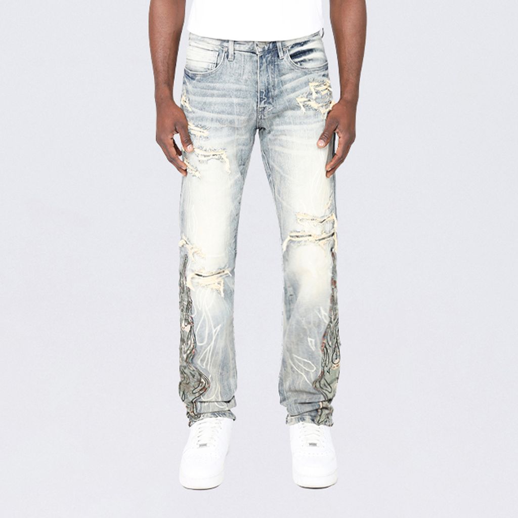 Long Slim Flame Tapestry Jeans