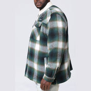 Smoke Rise Big and Tall Big and Tall - Vegan Leather Collar Plaid Shacket - Spruce