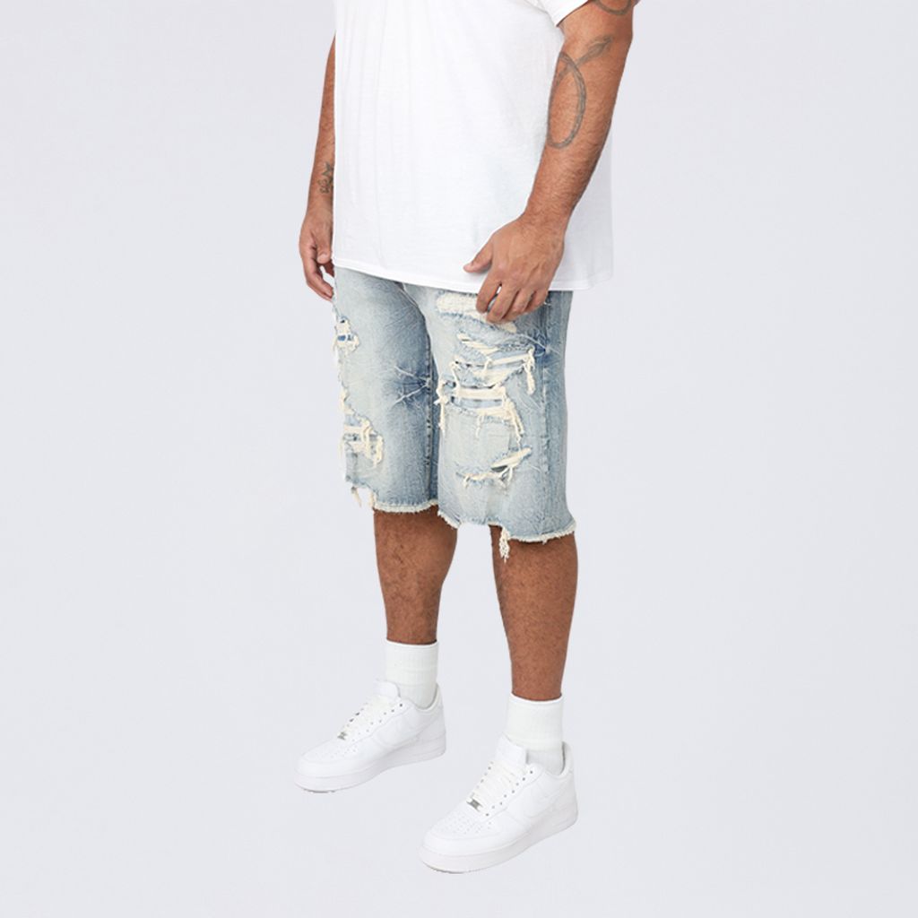 Big and Tall - Rip & Repair Jean Shorts - Rhodes Blue