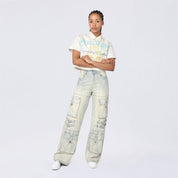 High Rise Wide Leg Mult Pocket Jeans