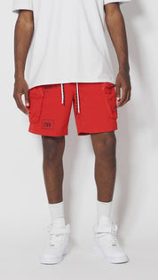 Printed Utility Fashion Shorts - Red