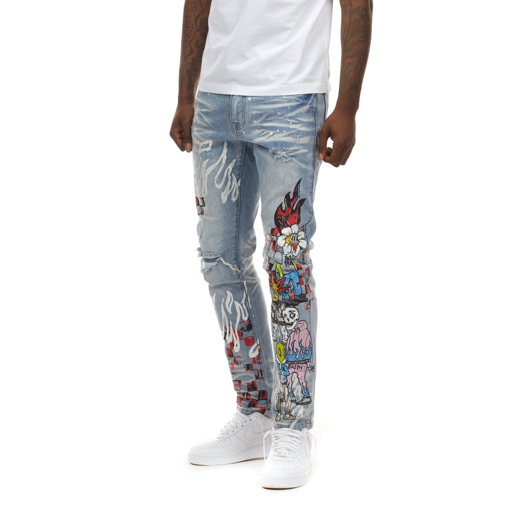 Smoke Rise Flame Fashion Jeans - Preston Blue