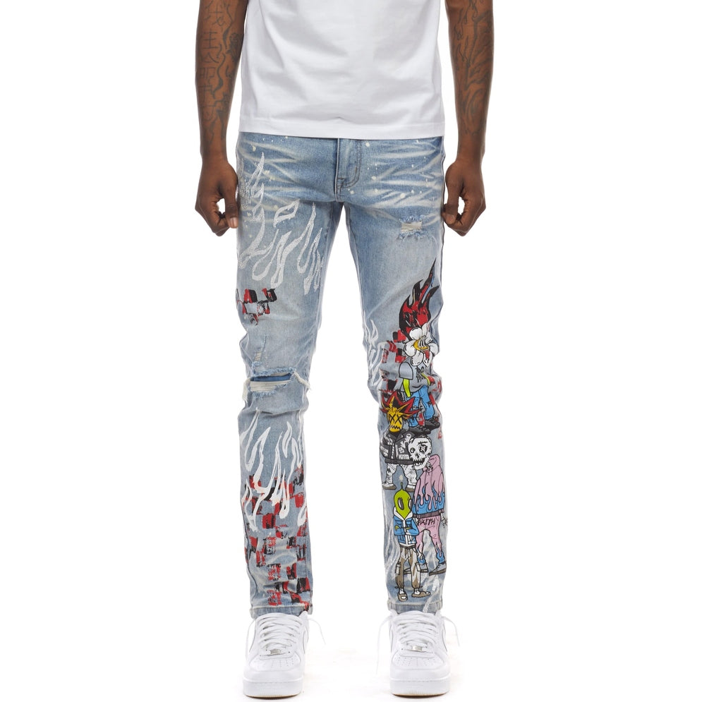 Smoke Rise Flame Fashion Jeans - Preston Blue