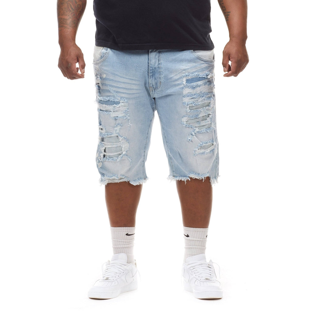 Smoke Rise Big and Tall Big and Tall Heavy Rip & Repair Denim Shorts - Speckle Blue