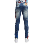 Smoke Rise Skull & Flame Graphic Denim -Pebble Blue