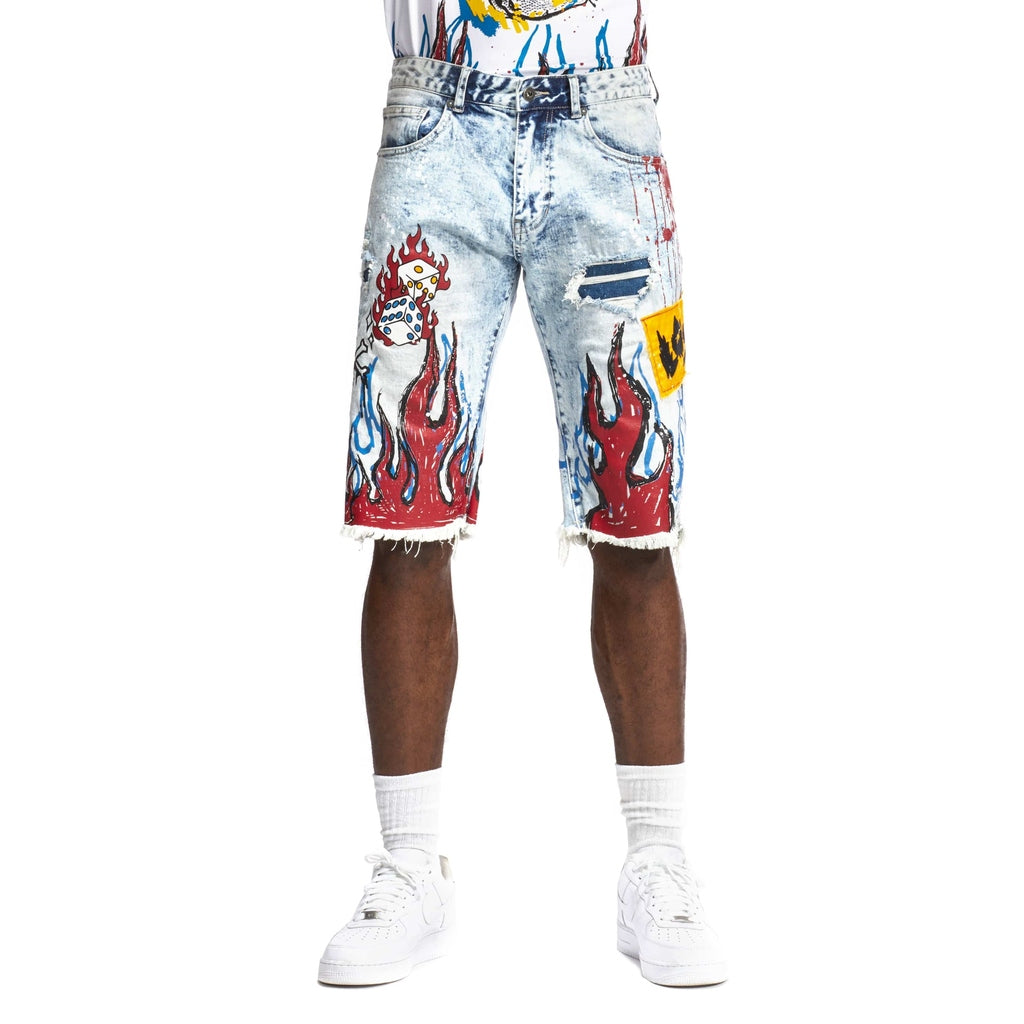 Smoke Rise Flame Graphic Jean Shorts Angel Blue