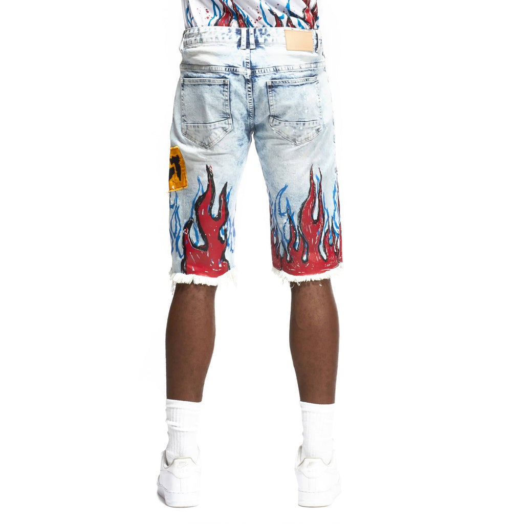 Smoke Rise Flame Graphic Jean Shorts Angel Blue