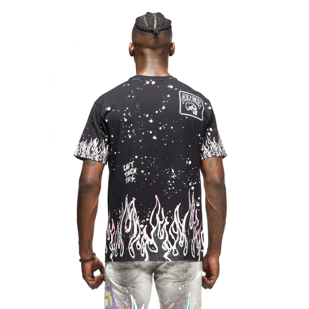 Smoke Rise Flame & Skull Tee - Black