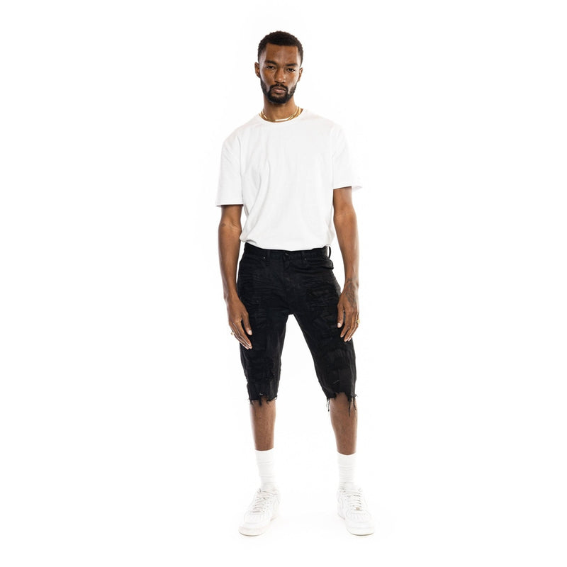 Heavy Rip & Repair Denim Shorts - Jet Black - Smoke Rise