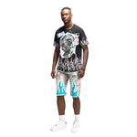 Flame Graphic Denim Shorts - Frost Grey - Smoke Rise