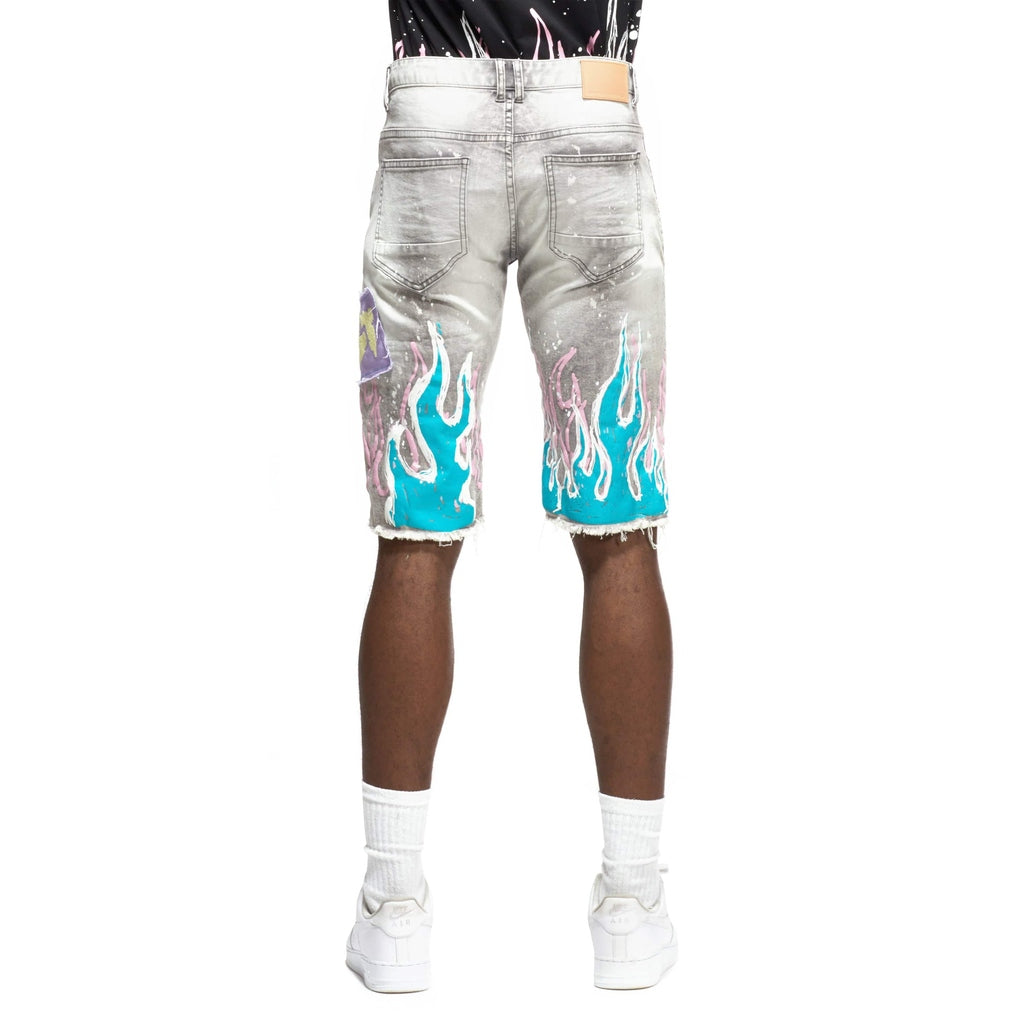 Smoke Rise Flame Graphic Jean Shorts Frost Grey