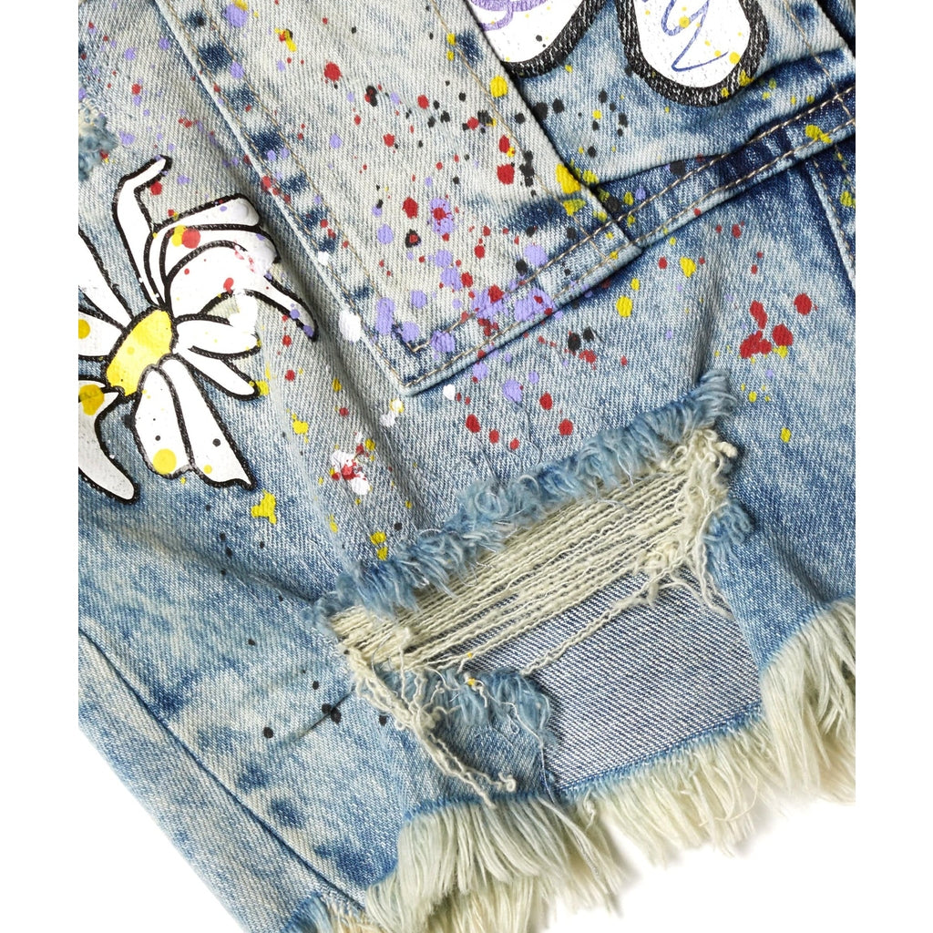 Smoke Rise Daisy Graffiti Jean Shorts - Placid Blue