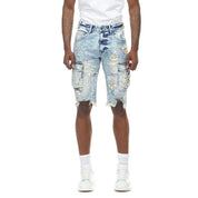 Smoke Rise Daisy Graffiti Jean Shorts - Placid Blue