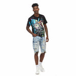 Daisy Graffiti Denim Shorts - Placid Blue - Smoke Rise