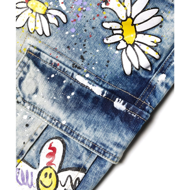 Daisy Graffiti Denim Shorts - Placid Blue - Smoke Rise