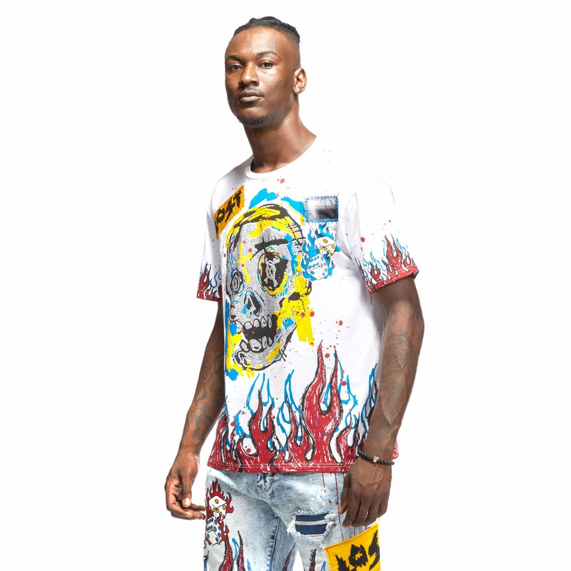 Flame & Skull Tee - White - Smoke Rise