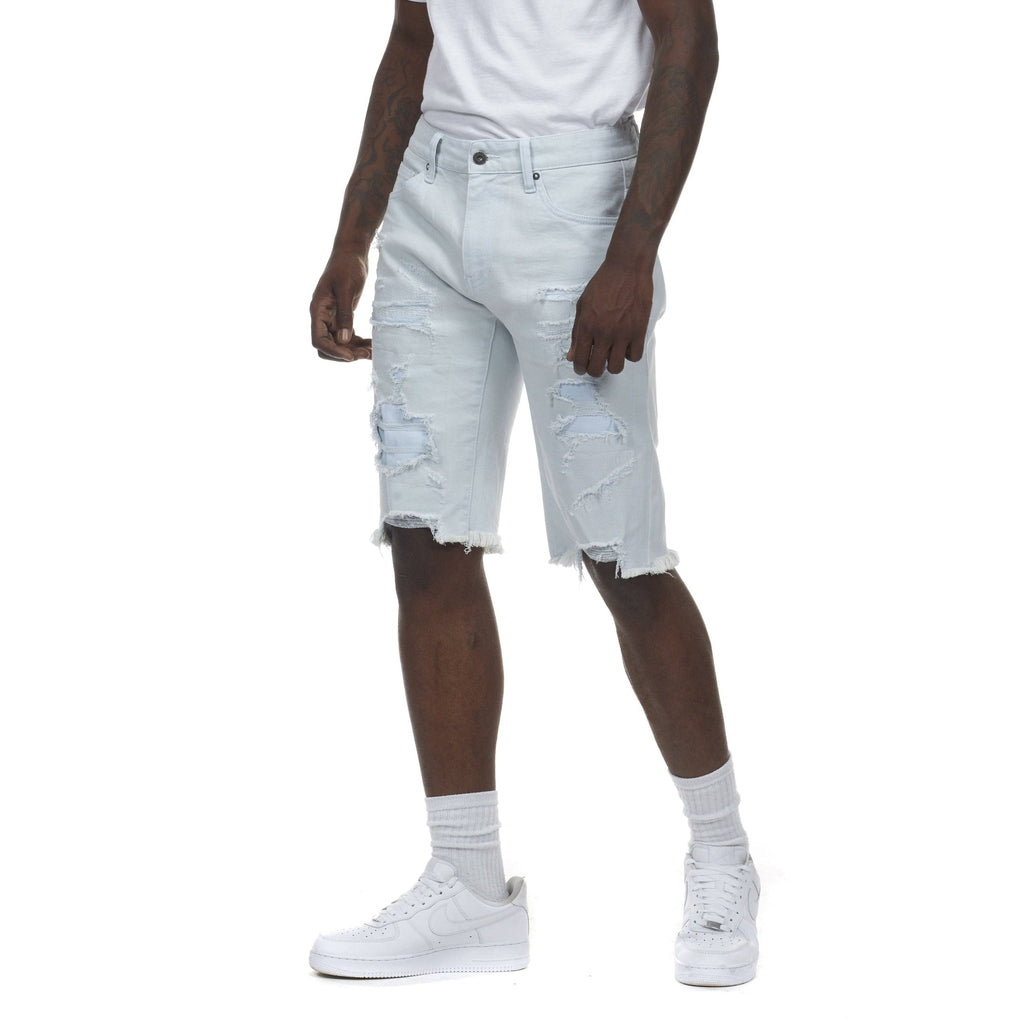 Smoke Rise Rip & Repair Color Twill Shorts - Baby Blue