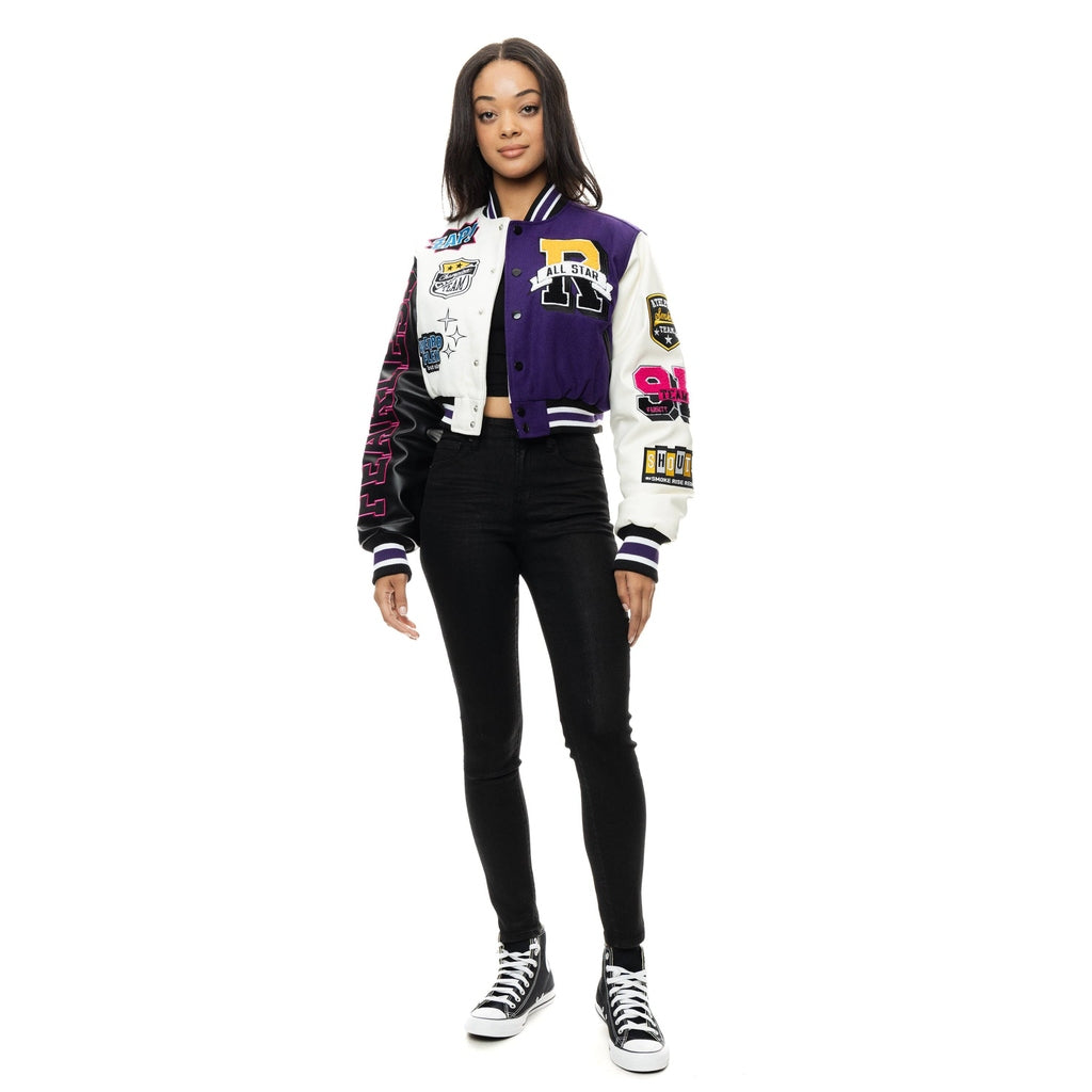 Smoke Rise RED Cropped All Star Varsity Jacket - Purple