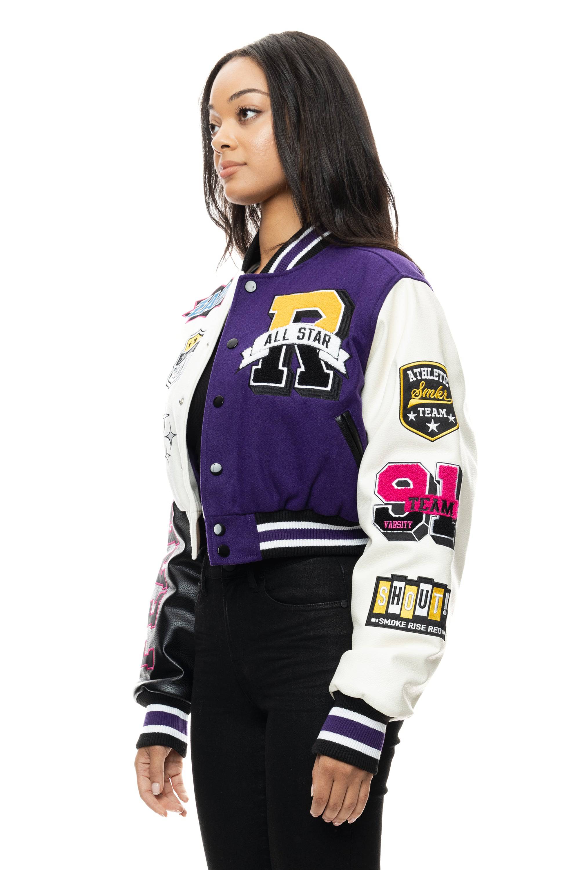 Cropped All Star Varsity Jacket - Purple