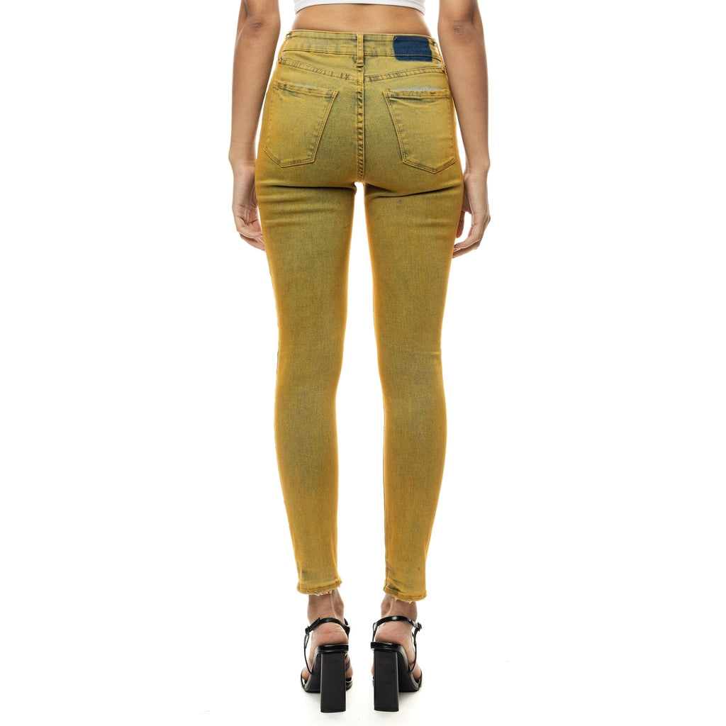 Smoke Rise RED Over Spray Fashion Denim Pants - Yellow