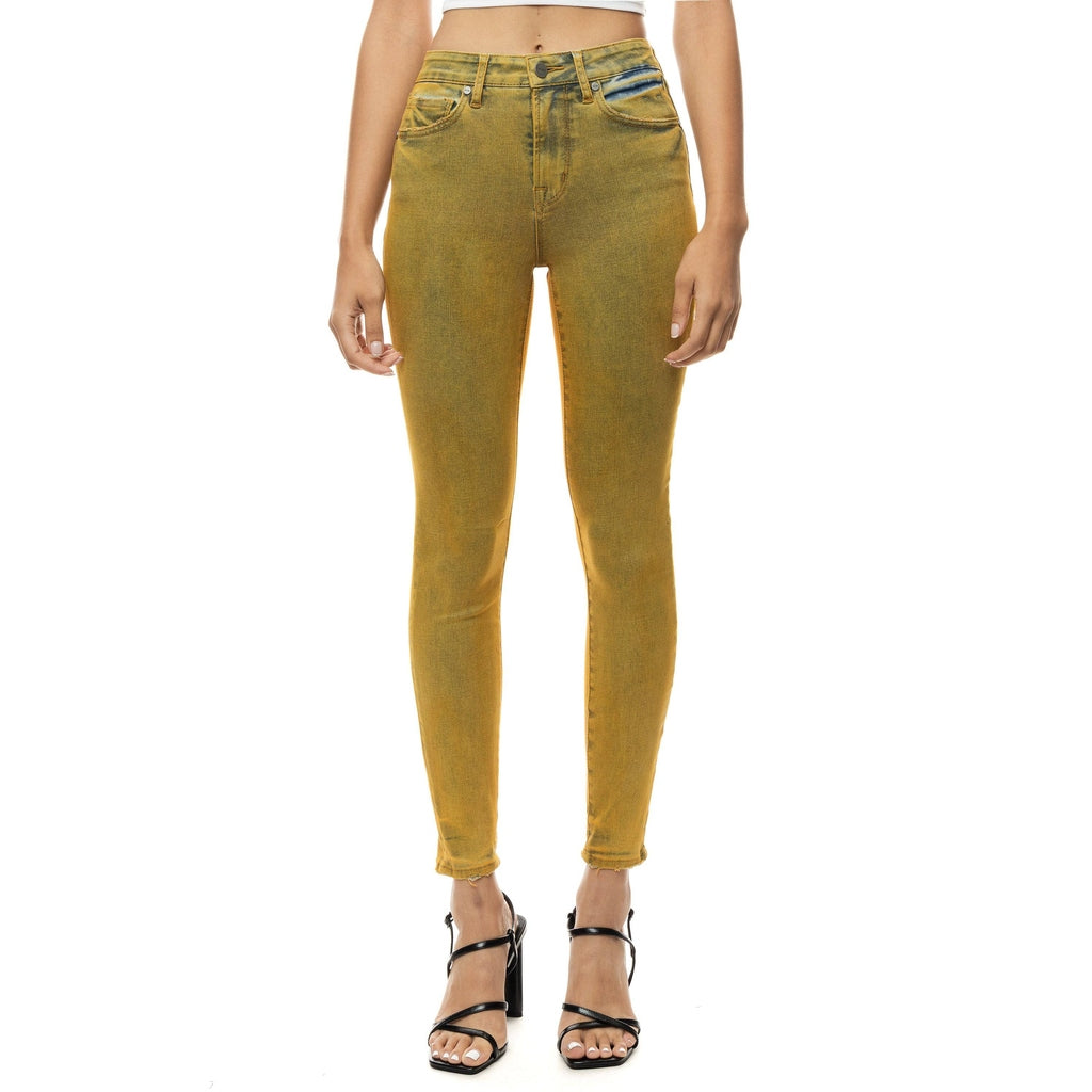 Smoke Rise RED Over Spray Fashion Denim Pants - Yellow