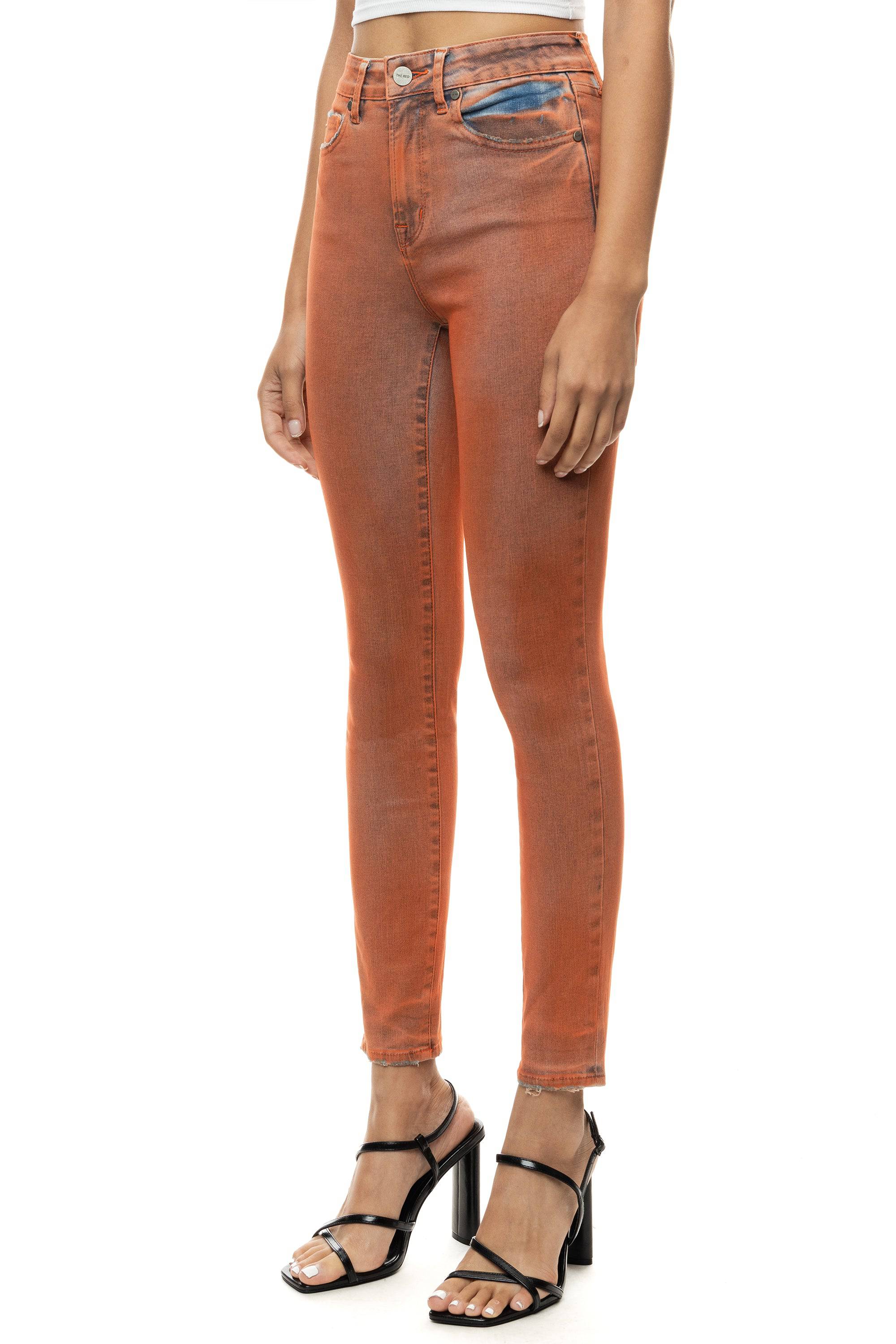 Women Time & Tru Pants Jeans Utility Slim High Rise Orange Sz 16