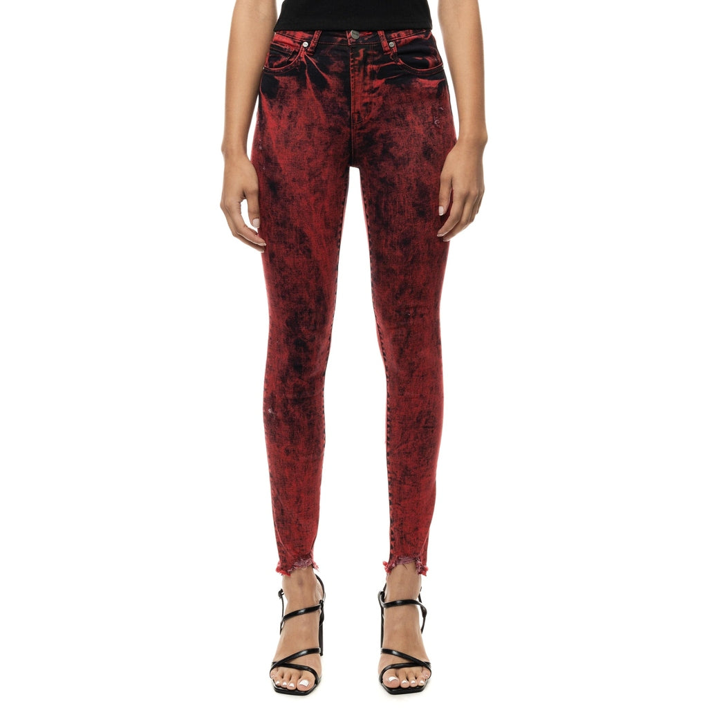 Smoke Rise RED Over Dyed Fashion Denim Pants -Retro Red