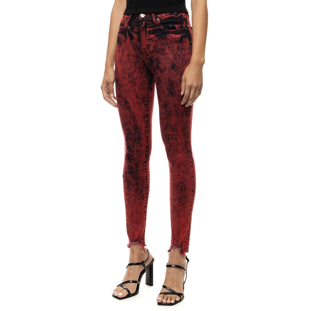 Smoke Rise RED Over Dyed Fashion Denim Pants -Retro Red