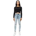 SLIT KNEE BASIC DENIM PANT - Smoke Rise