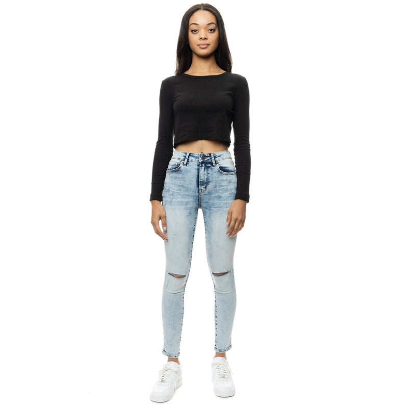 SLIT KNEE BASIC DENIM PANT - Smoke Rise