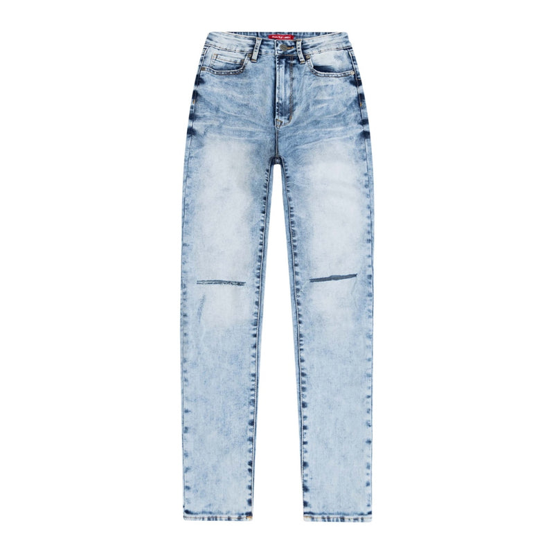 SLIT KNEE BASIC DENIM PANT - Smoke Rise