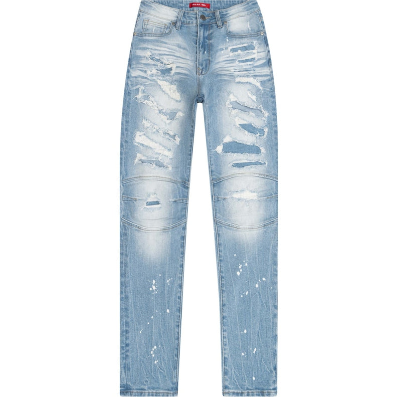 Smoke Rise RED Heavy Ripoff Semi Basic Denim Pants - Speckle Blue