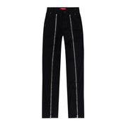 Smoke Rise RED Zipper Detailed Fashion Denim Pants - Deep Black